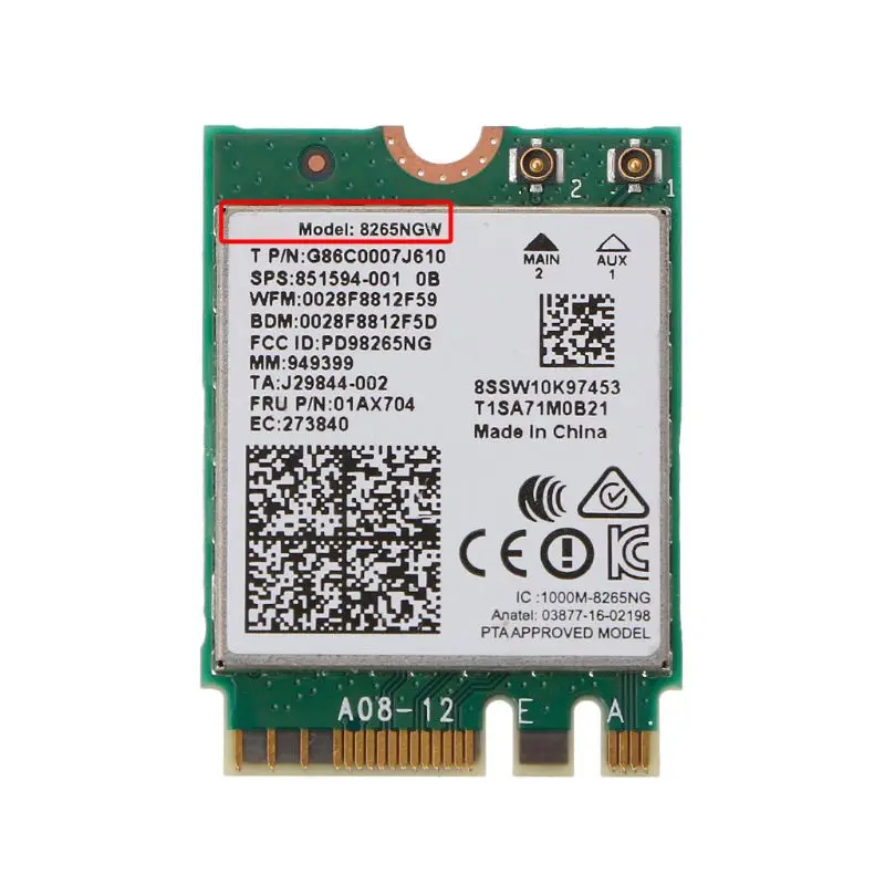 

for Intel 8265 AC8265 8265NGW NGFF for .2 Wifi Card WIFI Bluetooth-Compatoble 4.2 Adapter Dual Band 2.4G/5G