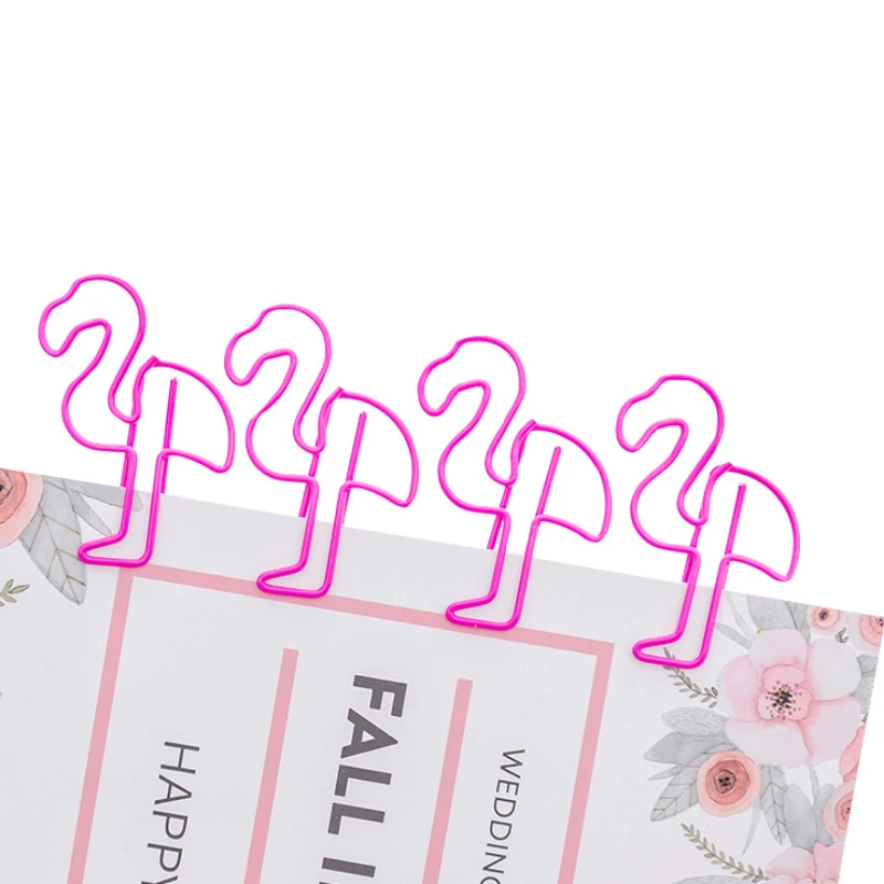 

5pcs/lot Cute Pink Flamingo Shapes Small Paper Clips Metal Card File Note Clips for Office School Wedding Decoration