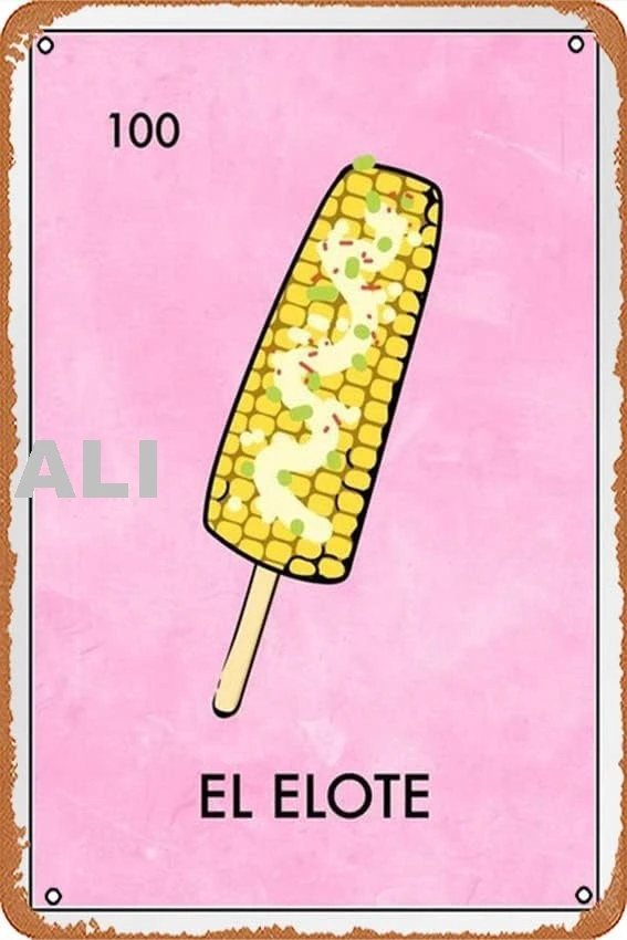 Винтажные жестяные знаки El Elote мексиканская лотерея пародия уличная кукуруза на