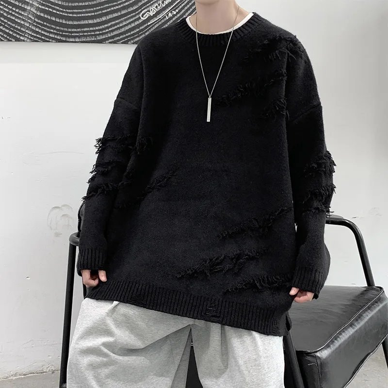 Men Hole Pullovers Hip-pop Distressed Baggy O-neck Sweaters BF Harajuku Knitting Tops Autumn Winter Warm Couples Jumper Stylish