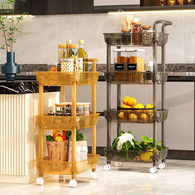 

Transparent trolley storage rack, living room, kitchen, bedroom, bathroom universal movable storage shelf