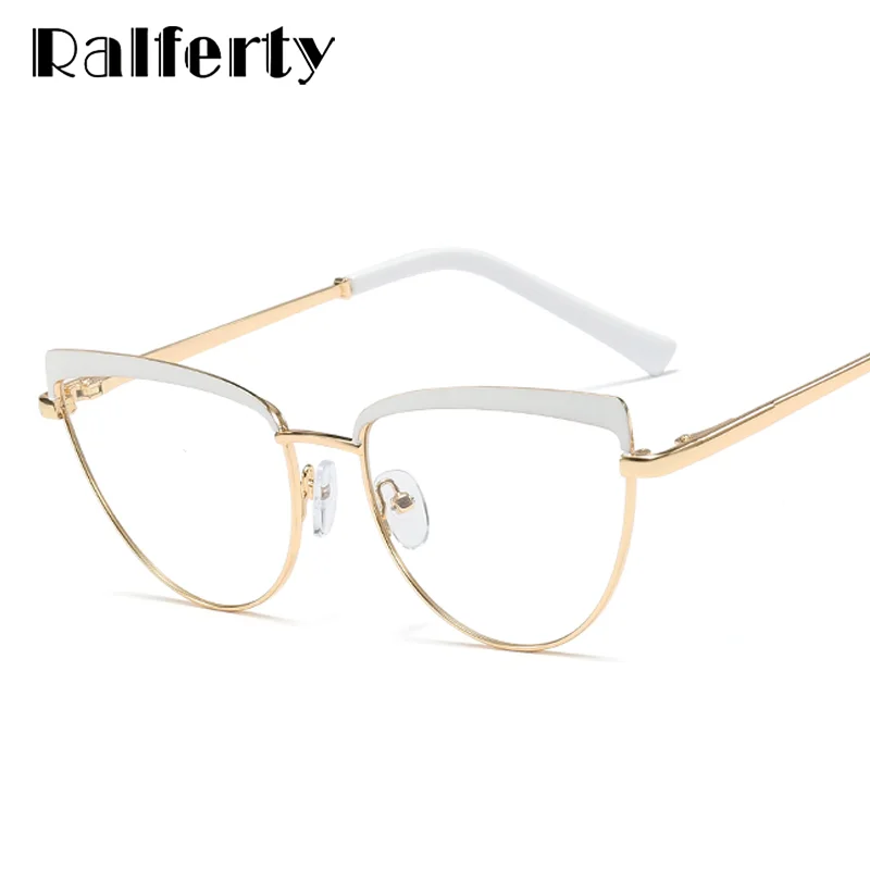 

Ralferty Sexy Cat Eye Anti Blue Light Glasses Women Gold Metal White Eyeglass Myopia Optic Prescription Glasses Frame Oculos