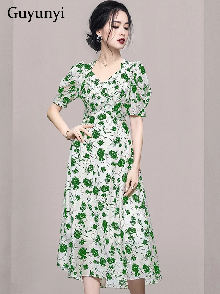

Женское вечернее платье с высокой талией, элегантное простое зеленое платье-трапеция с квадратным вырезом, рукавами-фонариками и цветочным...