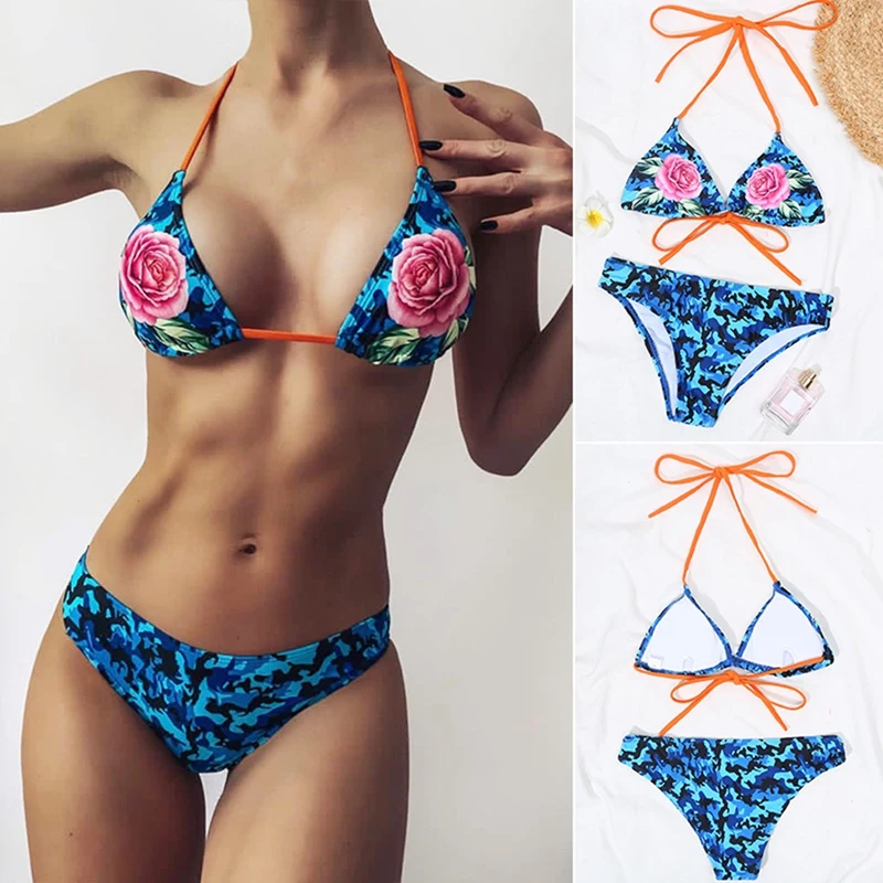 

Sexy Brazilian Thong Bikini Swimwear Women Summer Swimming Beach Wear Print Flower String Bathing Suit Swimsuit