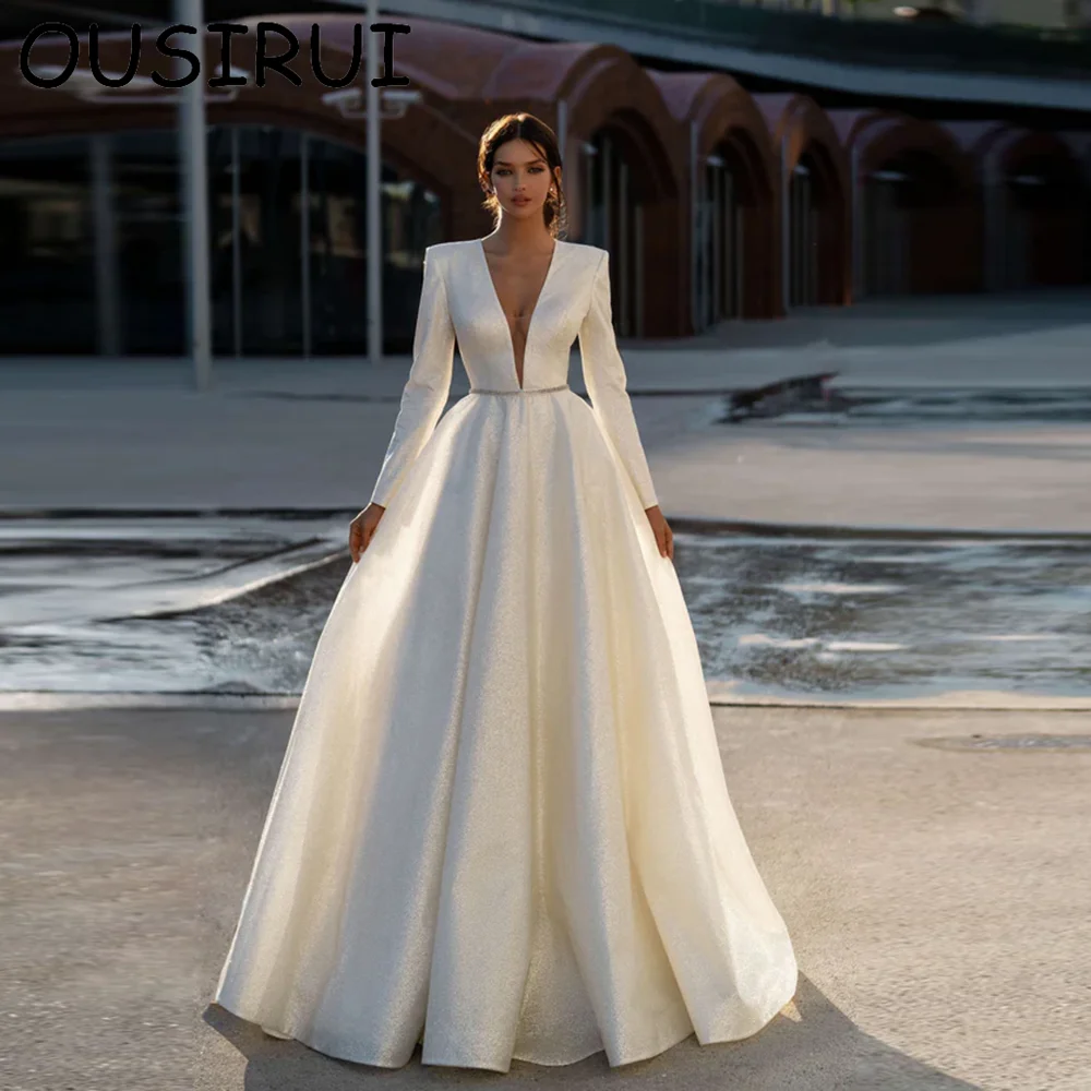 Женское атласное платье с V-образным вырезом длинным рукавом