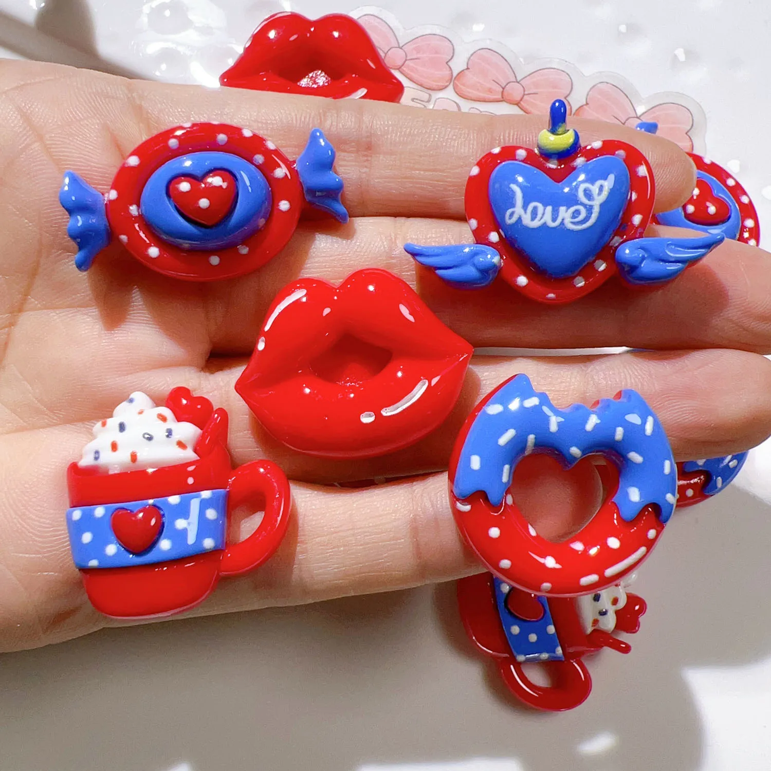 

10PcsCute Kawaii Red Sexy Lips Wings Candy Charms Resin Accessories Cabochon Flatback Scrapbooking DIY Jewelry Hairpin Materials
