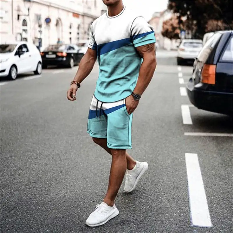 2023 Summer Sports Suit T-shirt Shorts 2-piece Animal Print Suit Sports Suit Oversized Casual Street Wear Men's Suit Street Wear