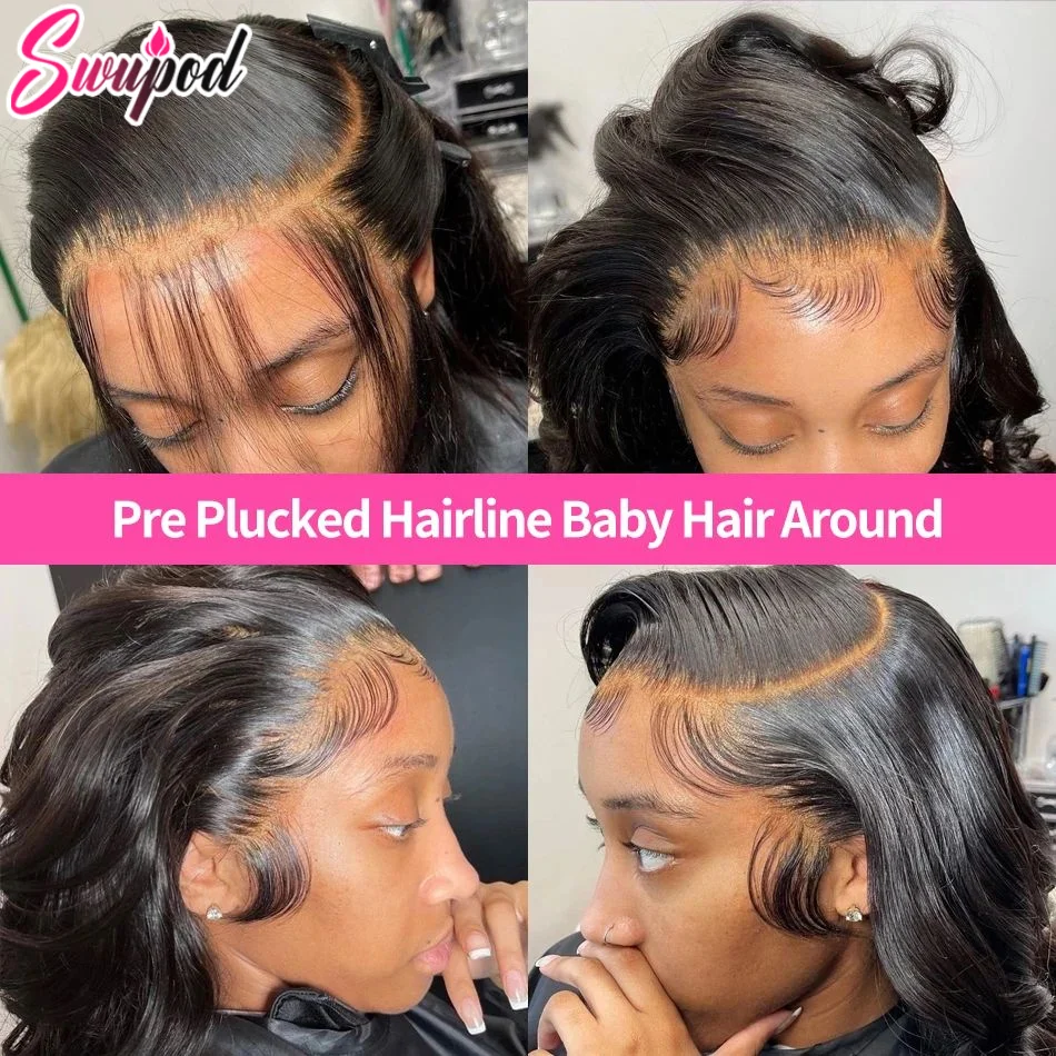 Фото 360 Полный кружевной парик 250% 13x6 HD Lace Frontal Wig 13x4 Frant Silky Body Wave Curly Remy Human Hair Темно-черный Бесклеевой Предварительно выщипанный №2