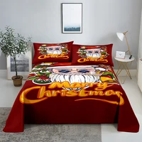 happy christmas 0 91 21 51 82 0m digital printing polyester bed flat sheet with pillowcase print bedding set