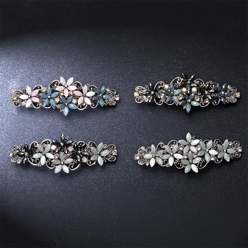 

Women's Geometric Hair Colets Dongdamen Top Clip Silver Plated Barrettes Headdress Crystal Flower Girl Hairpin Hair Accessories