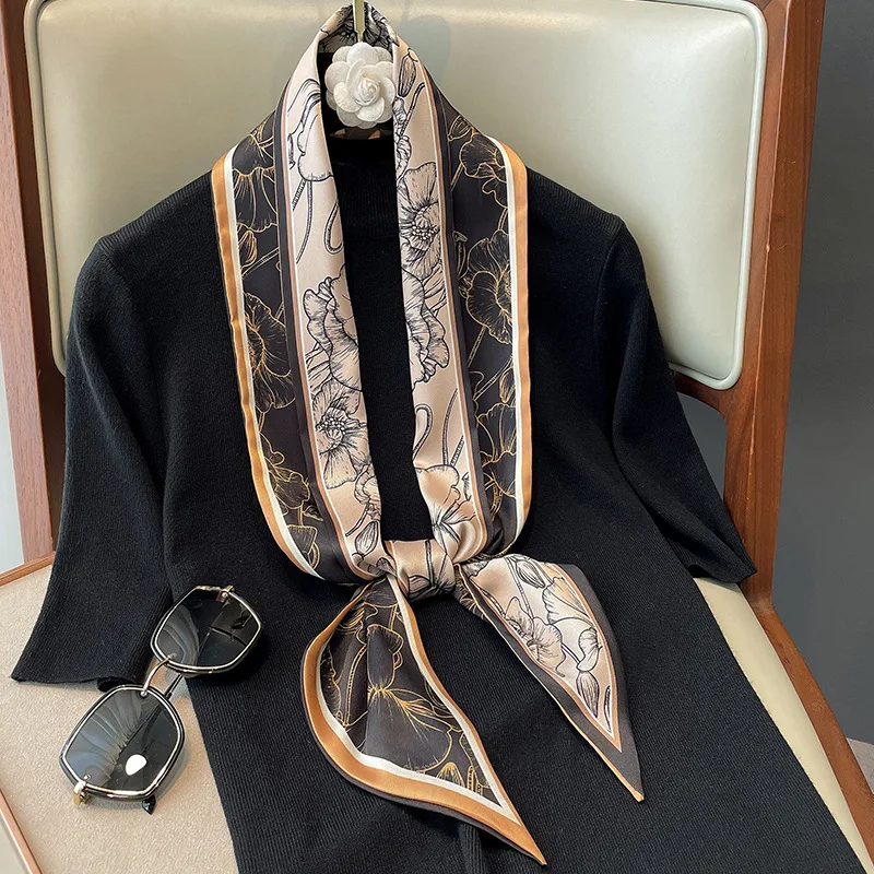 Шарф женский Шелковый в стиле ретро тонкий узкий сумка с шарфом шарф горошек