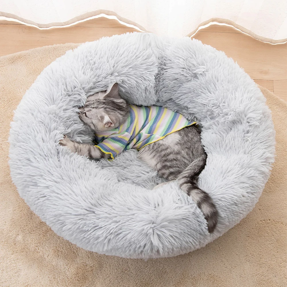 

Portable Super Soft Pet Bed Kennel Dog Round Cat Winter Warm Sleeping Bag Long Plush Large Puppy Cushion Mat Cat Supplies