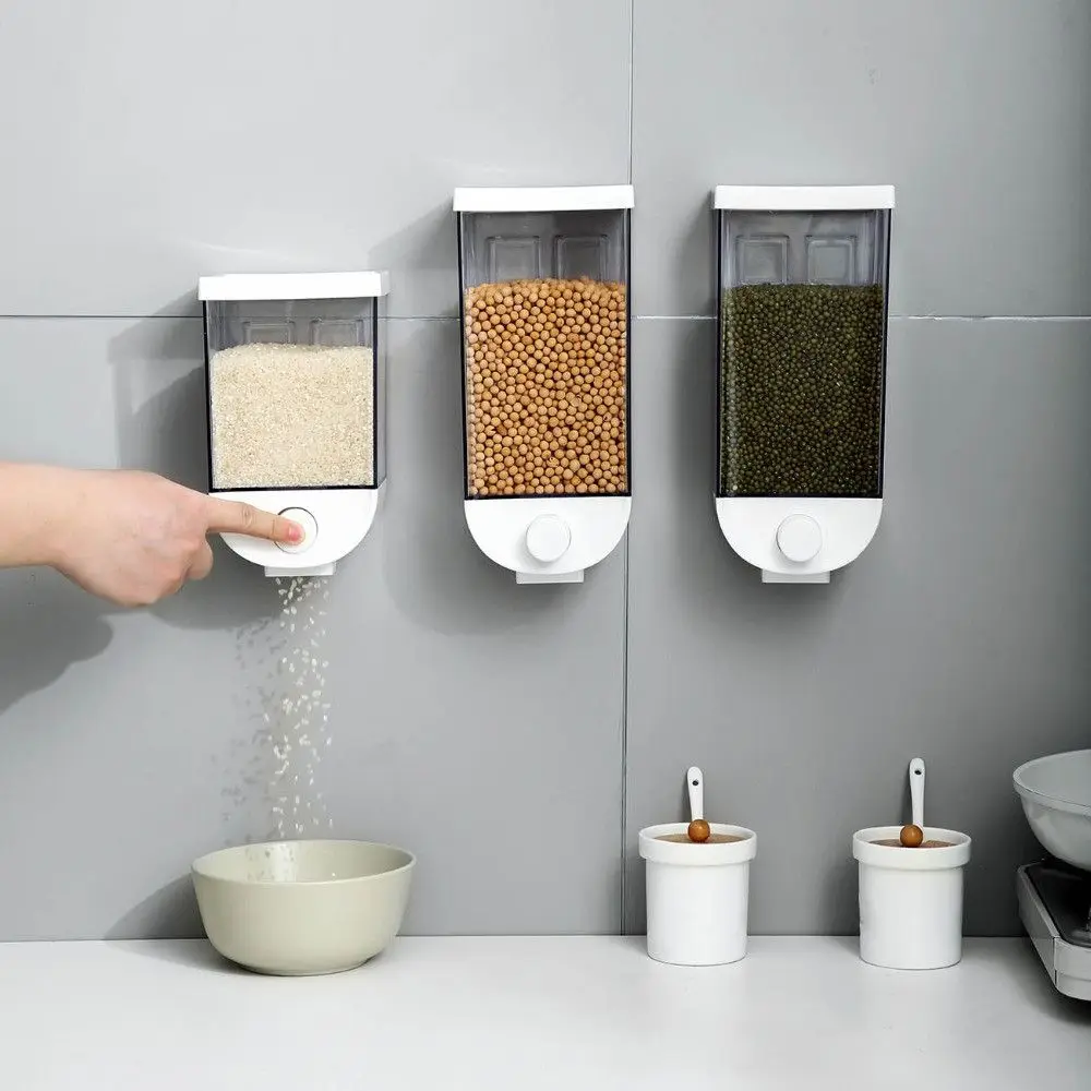 

Wall Hanging Food Storage Box Tank Plastic Food Airtight Container Kitchen Grain Rice Beans Sealed Transparent Jars Dispenser