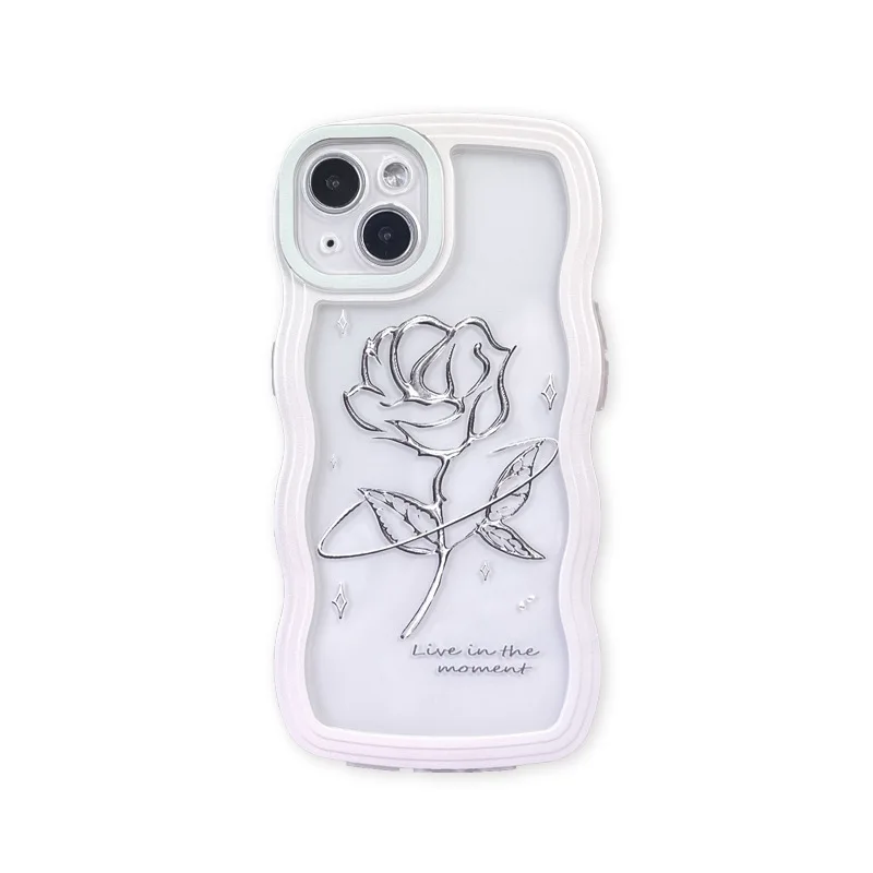 

Wave Edge Lanyard Transparent Rose Phone Case For Iphone 13 12 14 11 Pro Max X Xr Xs Max 7 8 Plus Se Lens Protection Soft Fundas