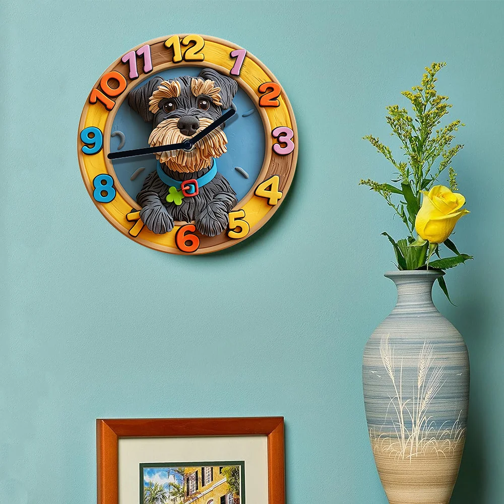 Бесшумные настенные часы с 2D-эффектами на тему шнауцера — комплект для сборки