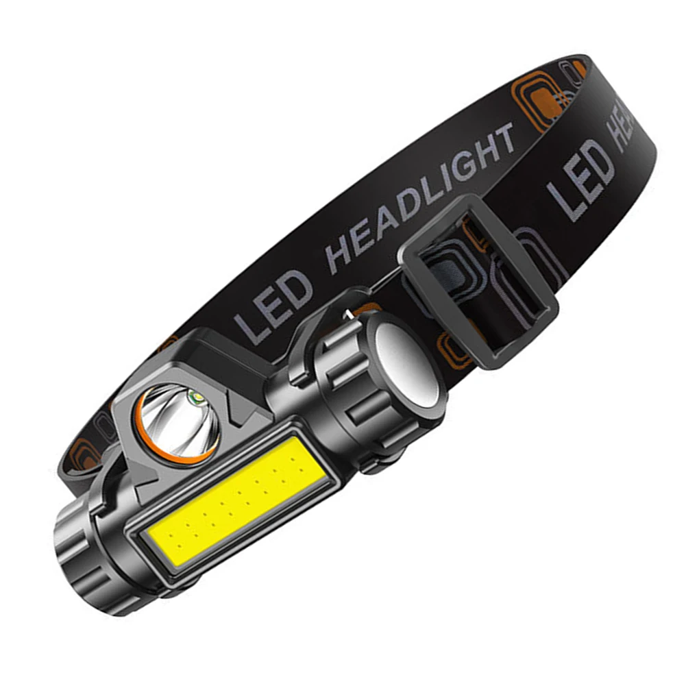 XPE + COB аварийные головные лампы, мини USB Многофункциональный Головной фонарь, водонепроницаемый двойной источник светильник с повязкой на г...