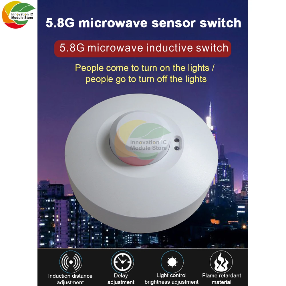 

5.8G Microwave Radar Induction Switch AC85-250V Circular PIR Occupancy Human Motion Detector Light Switch