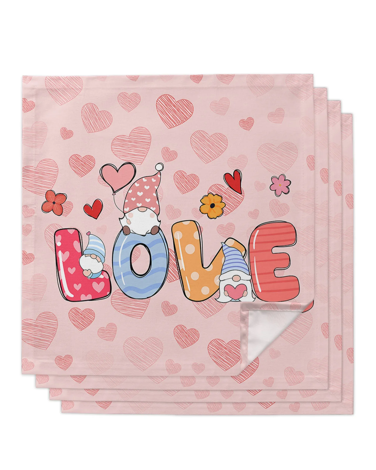 

4pcs Love Petals On Valentine'S Day Square 50cm Table Napkin Party Wedding Decoration Table Cloth Kitchen Dinner Serving Napkins