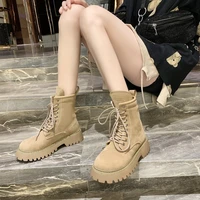 2022 new hot western boots women shoes leather cow suede patchwork thick med heel platform leisure ankle boots ladies shoes