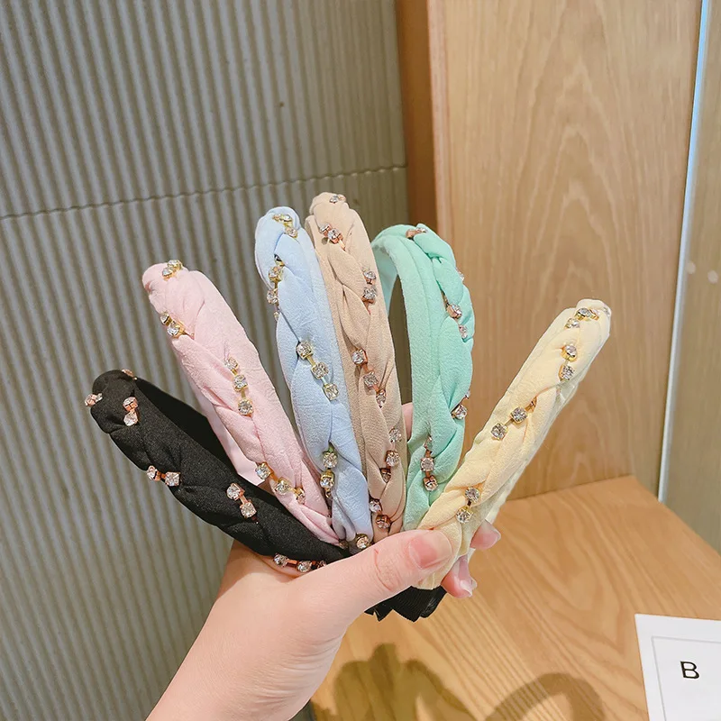 

Fashion All-Match Candy Color Headband Japanese and Korean Girl Rhinestone Headband Twist Weave Hairpin Hair Band