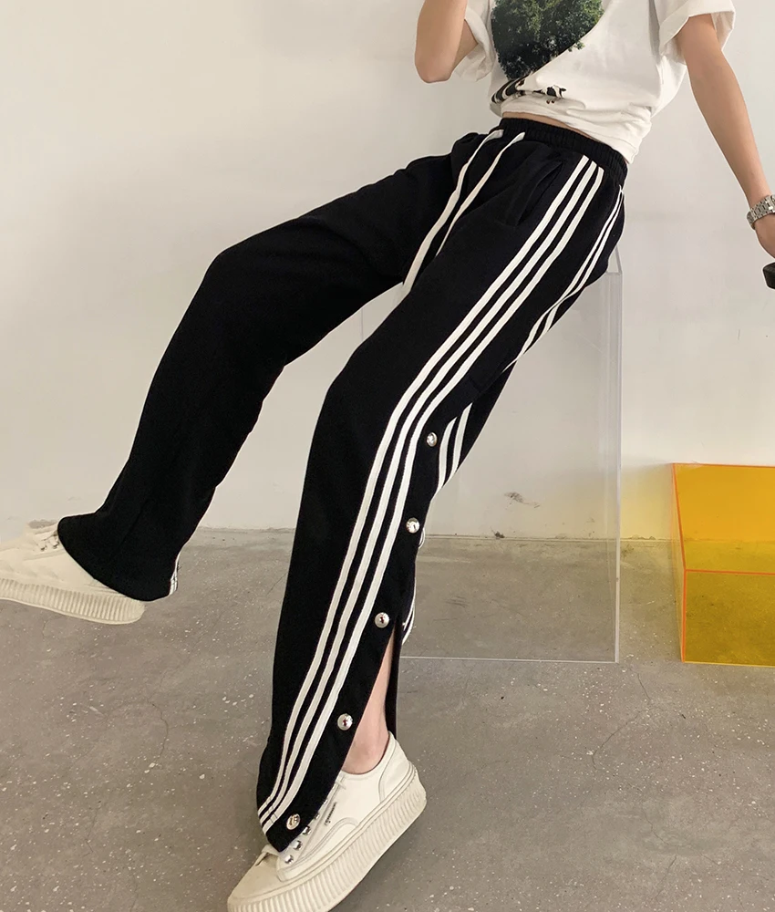 

2022 spring new net red sweatpants women's side-breasted sweatpants ins tide brand thin high street style trousers