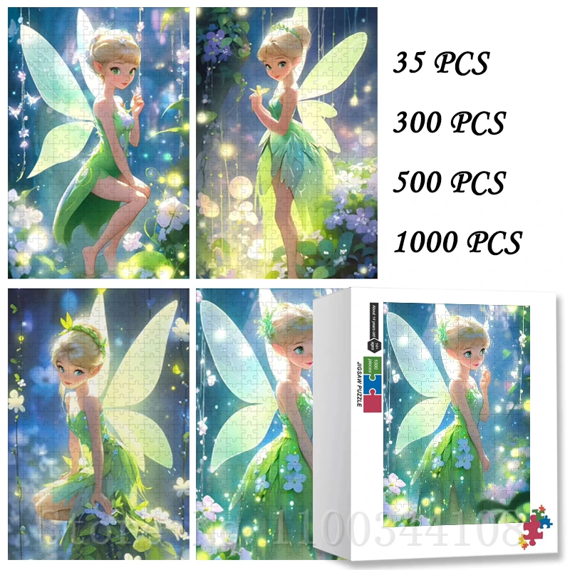 

Disney Fairies Art Puzzles Tinker Bell Cartoon 35/300/500/1000 Pieces Jigsaw Puzzles for Girls Handmade Intelligence Game Toys