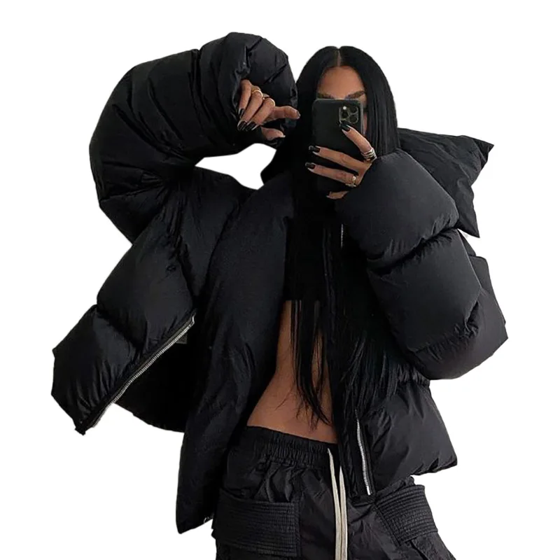 Winter Oversized Black Bubble Coats Women 2022 Fashion Zipper Scarf Collar Puffer Short Jackets High Street Outwear Casual Park