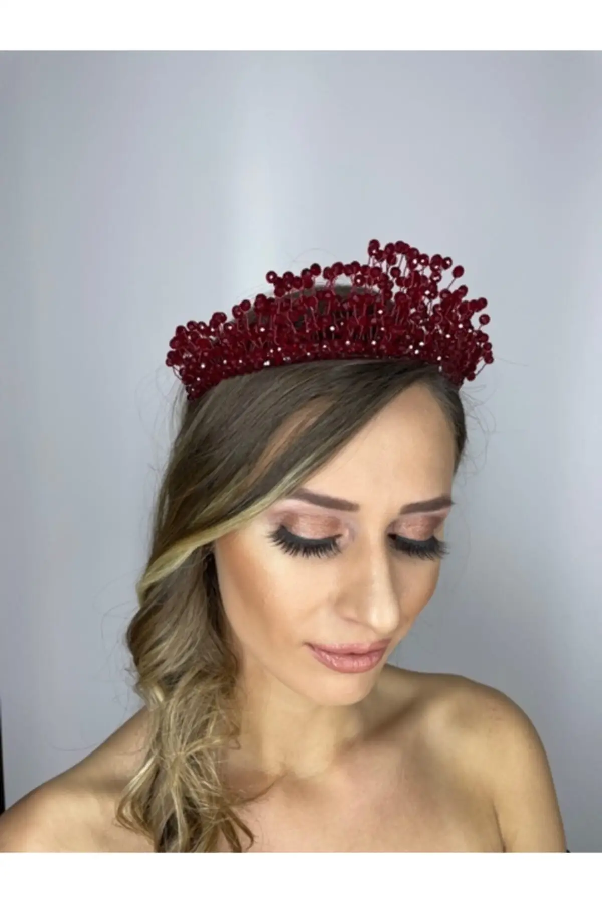 

Bridal Accessories Crystal Beaded High Burgundy Crown Bridal Tiara Wedding Handmade For Bride And Bridesmaids