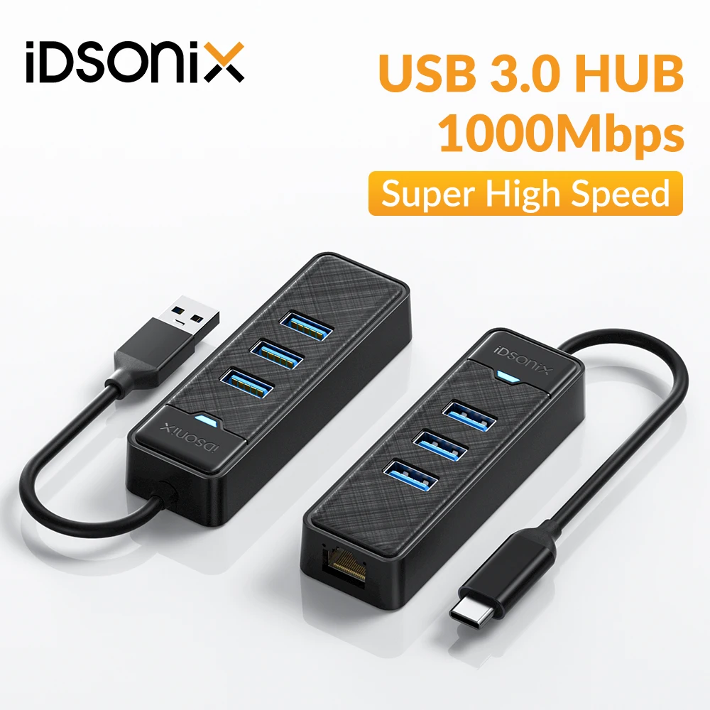 

Концентратор iDsonix USB Type-C, 4 порта, 5 Гбит/с, USB 3,0 C концентратор с 1000 Мбит/с, высокоскоростной Разветвитель RJ45 для MacBook Pro, аксессуары для ноутбуко...