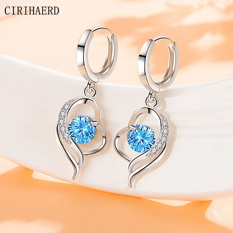 

S925 Silver Needle Long Hanging Hoop Heart Earrings Luxury Vintage Dangling Earrings Fashion Jewelry Wedding Accessories Gift