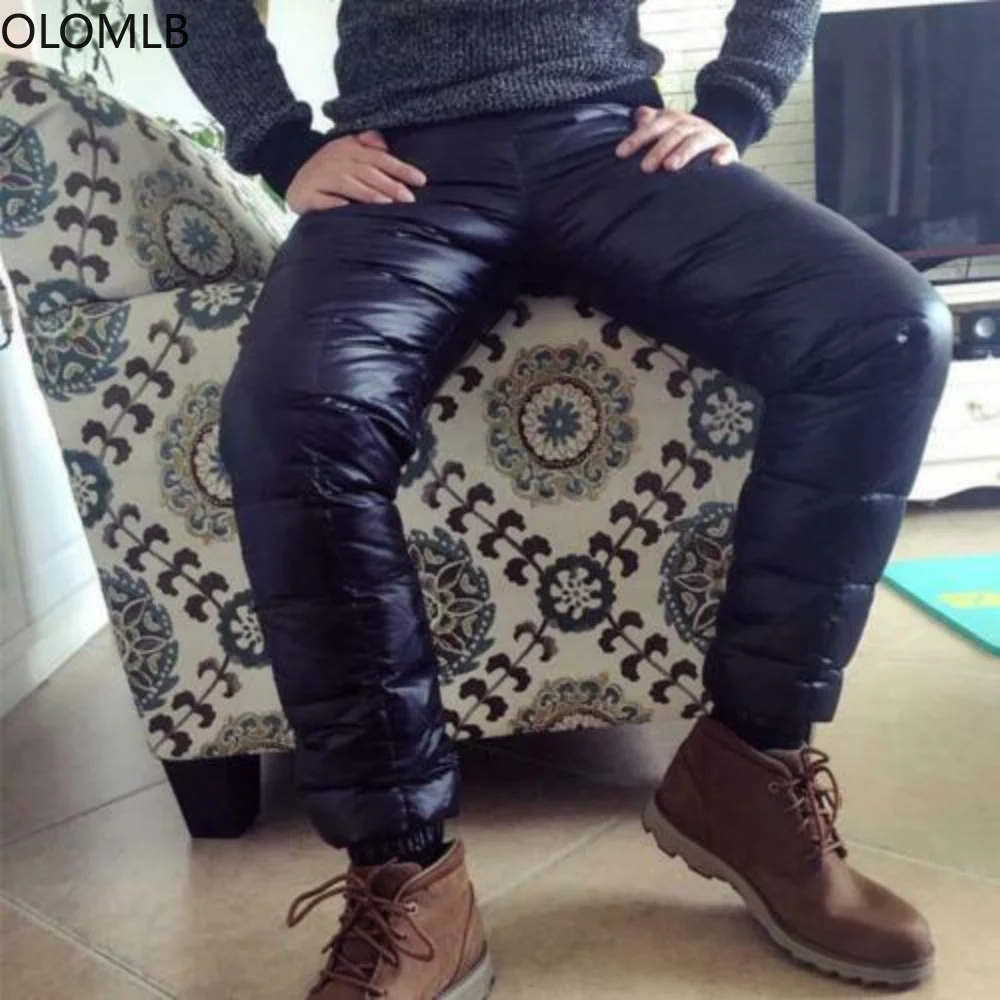 

Winter Warm High Waist Trousers Men Women Ultralight Puffer 90% Duck Down Pants
