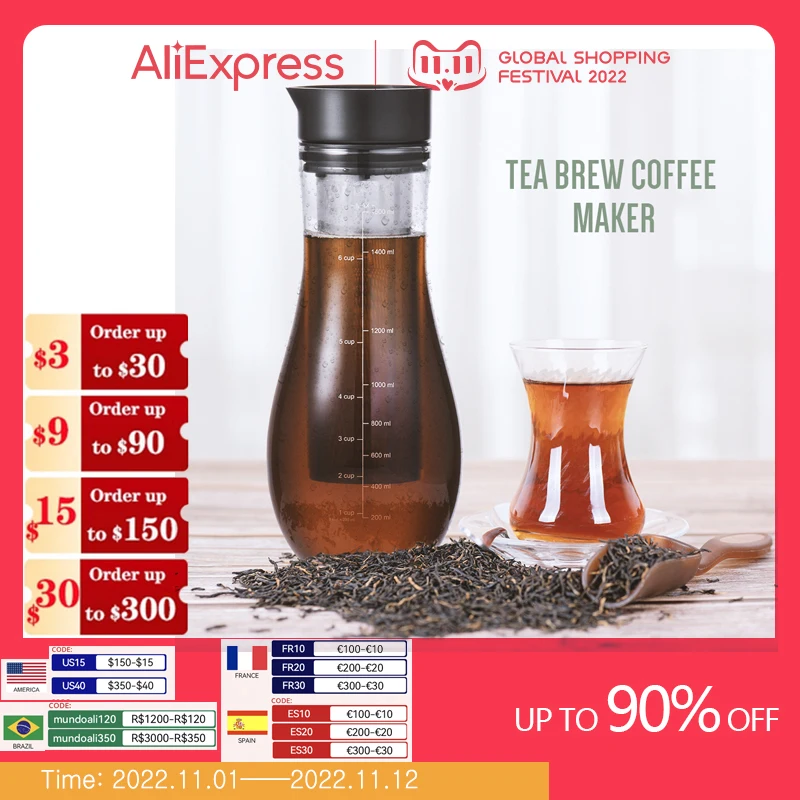 

SOULHAND 1500ml Cold Brew Tea Pot Coffee Maker Heat Resistant Glass Teapot Coffee Pot With Stainless Steel Filter