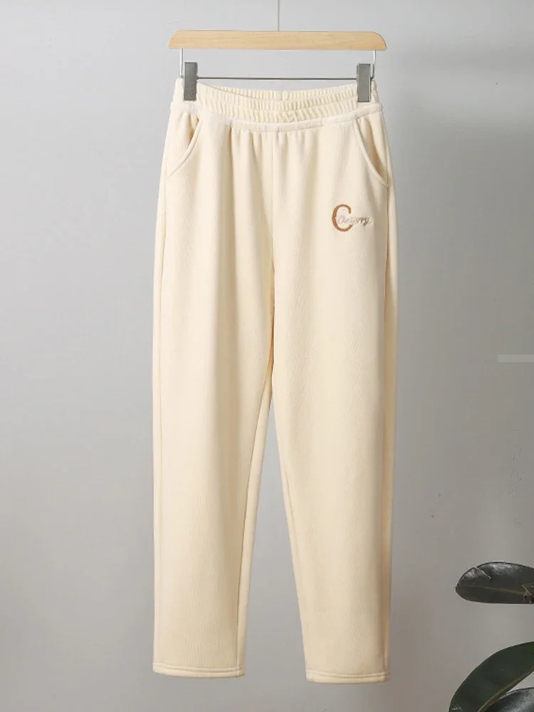 Женские зимние теплые шаровары с бархатной подкладкой простые толстые брюки до