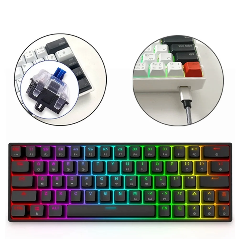 

GK64 Optical Hot Swap Gaming Mechanical Keyboard Wired Programmable 64 Key Gamer Keyboard RGB Backlight For PC/WIN GK61