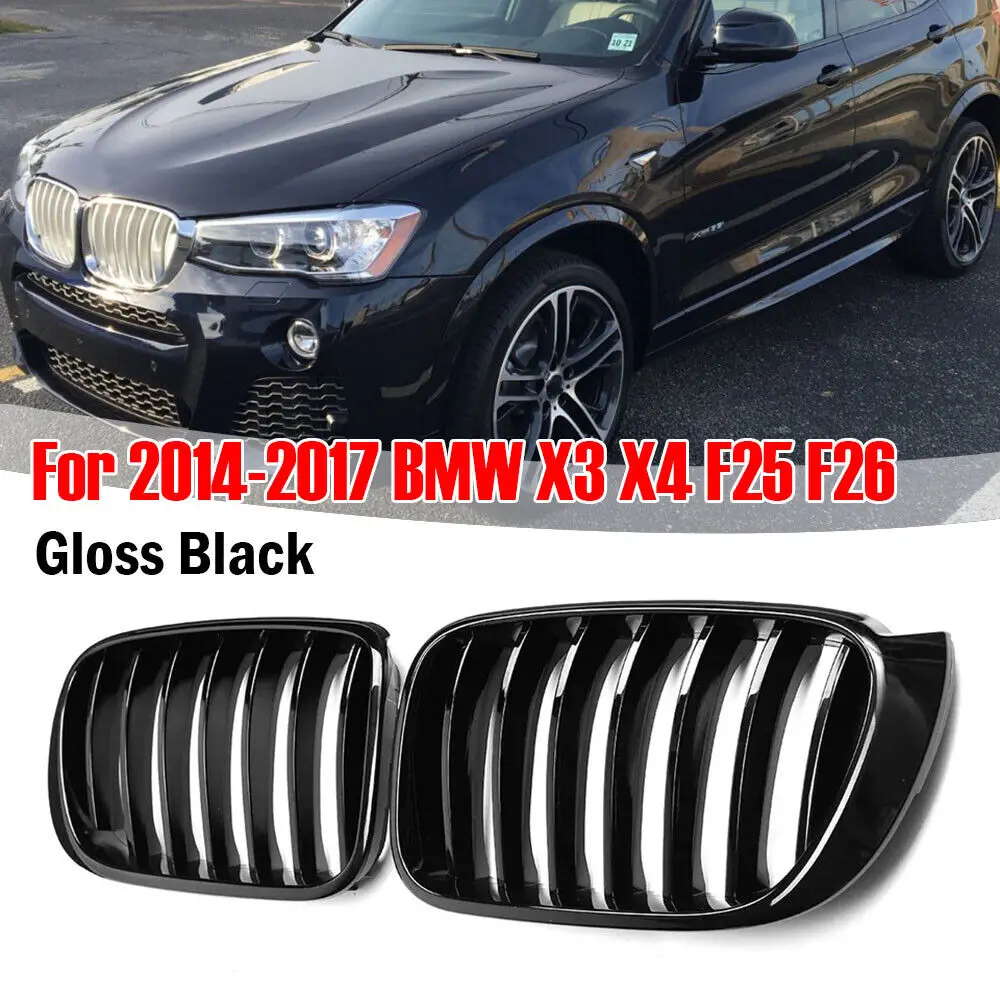 Фото ​ Для BMW X3 F25 X4 F26 2014-2017: Спортивная решетка радиатора (ноздри) для переднего бампера, черная, аксессуары, запчасти для замены №3