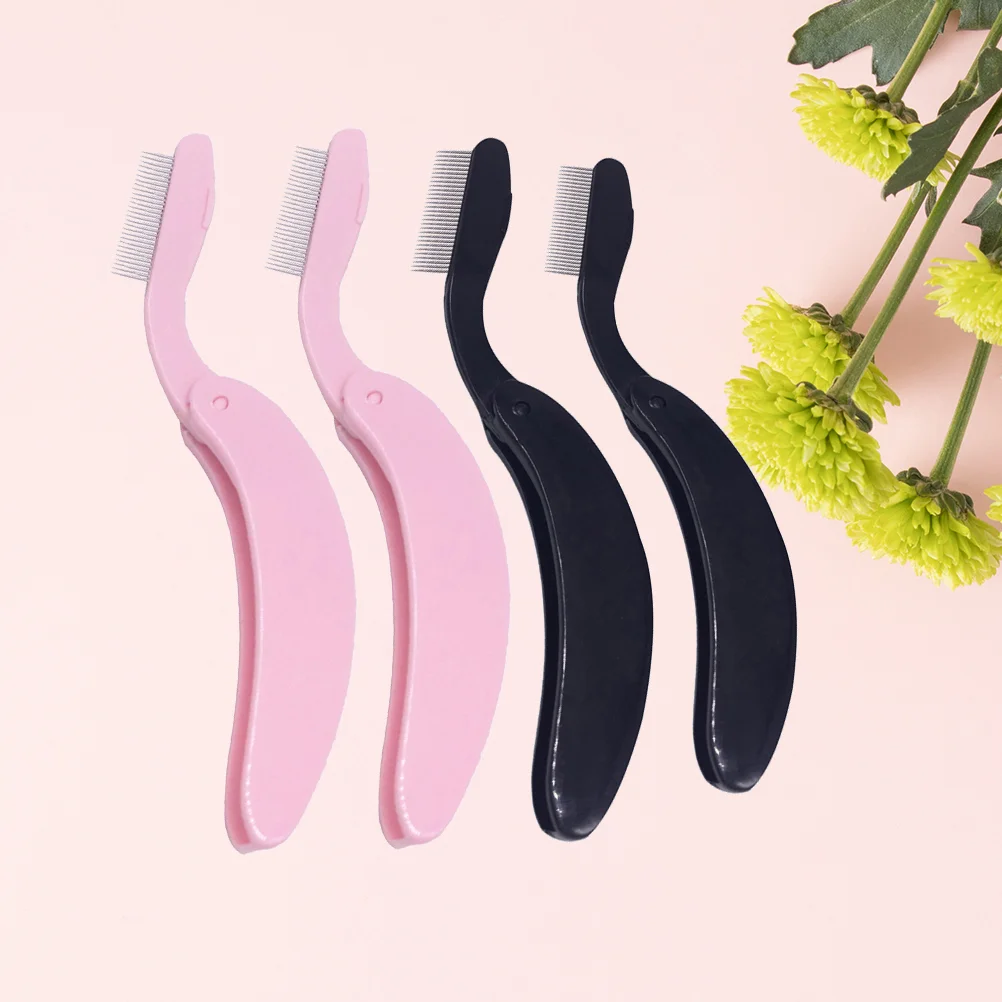 

4PCS Comb Folding Handle Curved Steel Eyelash Lash Brow Tool Makeup Brush Comb