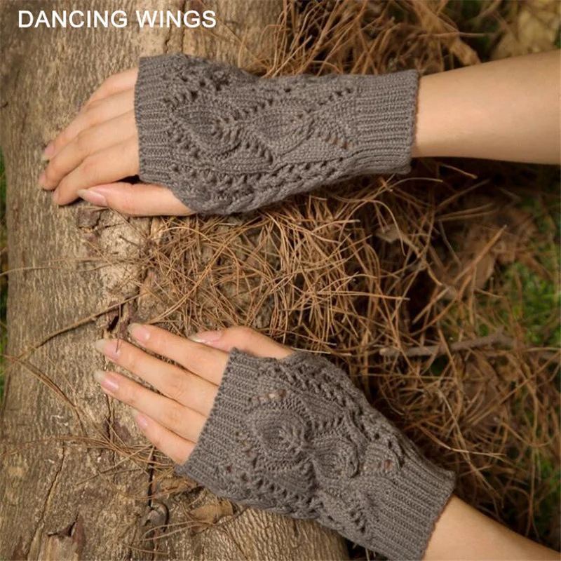 

3Pairs Hot Sale Wool Mitten Warm Fingerless Hand Warmer Winter Women Hollow Out Leaves Knitting Gloves Gants Femme