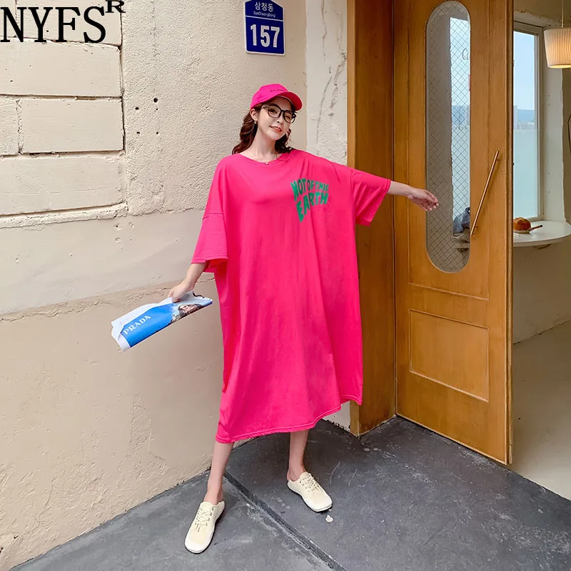 

NYFS 2022 Summer Korea New Loose Casual Woman Dress Vestidos Robe Elbise Fashion Short Sleeve Fat MM Long Dresses