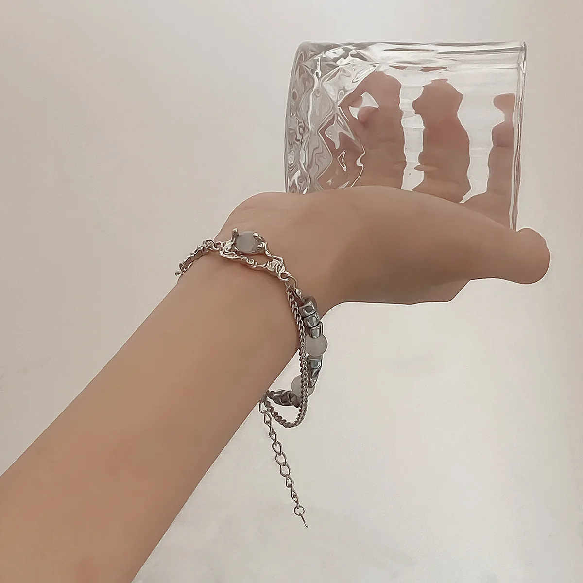 

Stainless Steel Chain Bracelet For Women Irregular Natural Stones Stretch Beads Charm Bracelets Bangles Quartz Wristband Jewelry