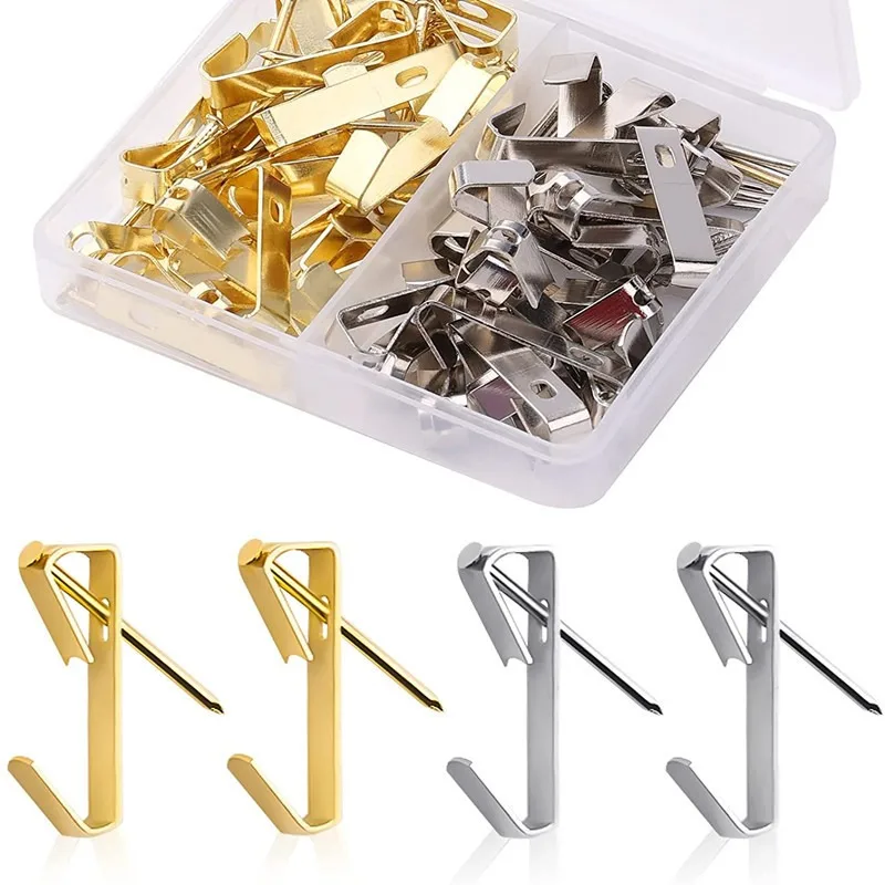 

40Pcs Steel Metal Picture Photo Oil Painting Frame Hard Wall Hook Photo Frame Hook Accessories With Nails Metal Seamless Hooks