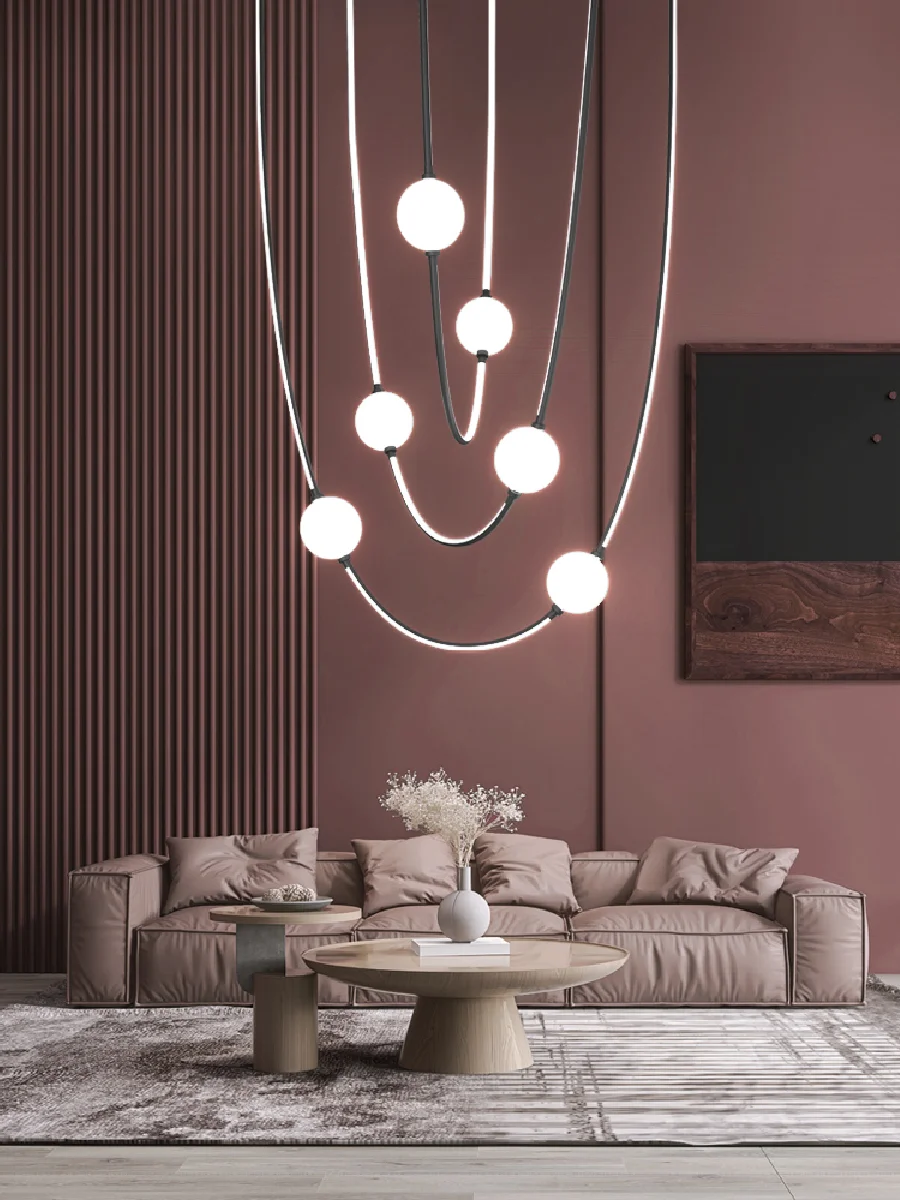 

Скандинавская Люстра для столовой с изогнутой линией, Современная светящаяся лампа для гостиной, выставочного зала, Magic люстра в виде бобов