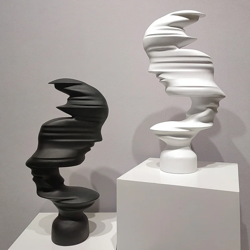 

Resin Sculpture Abstract Human Face Avatar Sculpture Black and White Artwork Decorative Figurines Home Decoration Accessories