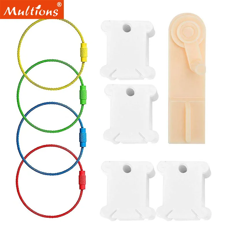 30 Plastic Floss Bobbins Thread Cards with Floss Bobbin Rings& Blank Sticker for DIY Craft Sewing Cross Stitch Embroidery