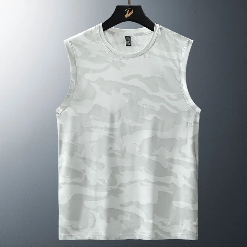 Gym Tank Top Men Fitness Camouflage Ice Silk Vest Summer Sport Undershirt Loose Sleeveless Loose Plus Fertilizer Plus Size 8XL