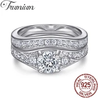 trumium 0 8ct genuine 925 sterling silver round zircon rings set for women engagement wedding bands bridal fine jewelry luxury