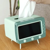 creative 2 in 1 tv tissue box desktop paper holder dispenser storage napkin case organizer with mobile phone holder
