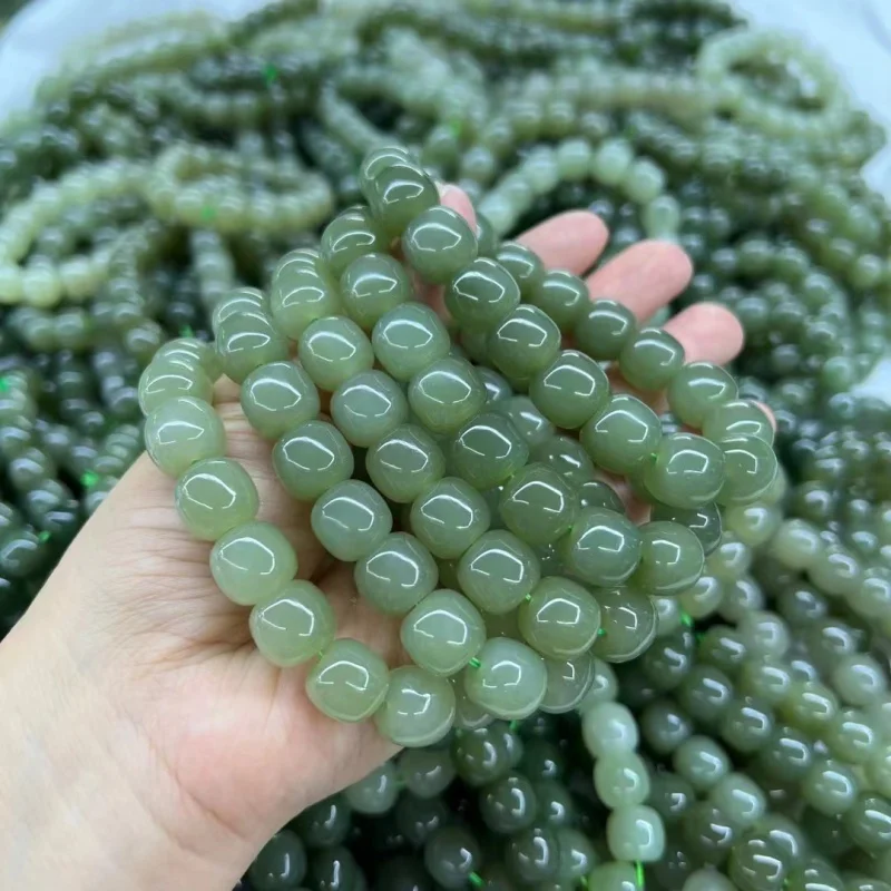 Натуральный нефритовый материал Цинхай товары зеленого цвета бусины в форме