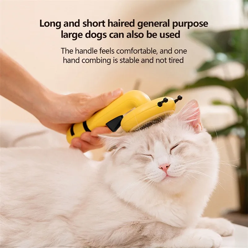 

Cat Hair Brush with Bee Shape 140 Degree Curved Comb Grooming Self Cleaning Slicker Shedding Tool Cat Supplies