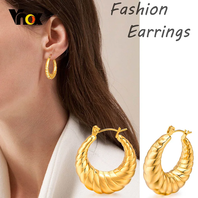 

Vnox Gold Tone Bold Hoop Earrings for Women, Wheat Twisted Textured Stainless Steel Huggie,Punk Rock Cool Girl Ear Jewelry