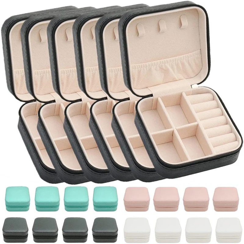 

Mini Jewelry Box Organizer Display Travel Jewelry Zipper Case Boxes PU Leather Portable Earrings Necklace Ring Jewelry Box